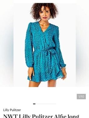 Lilly Pulitzer Teal Alfie Long-Sleeve Wrap Romper Mini Dress